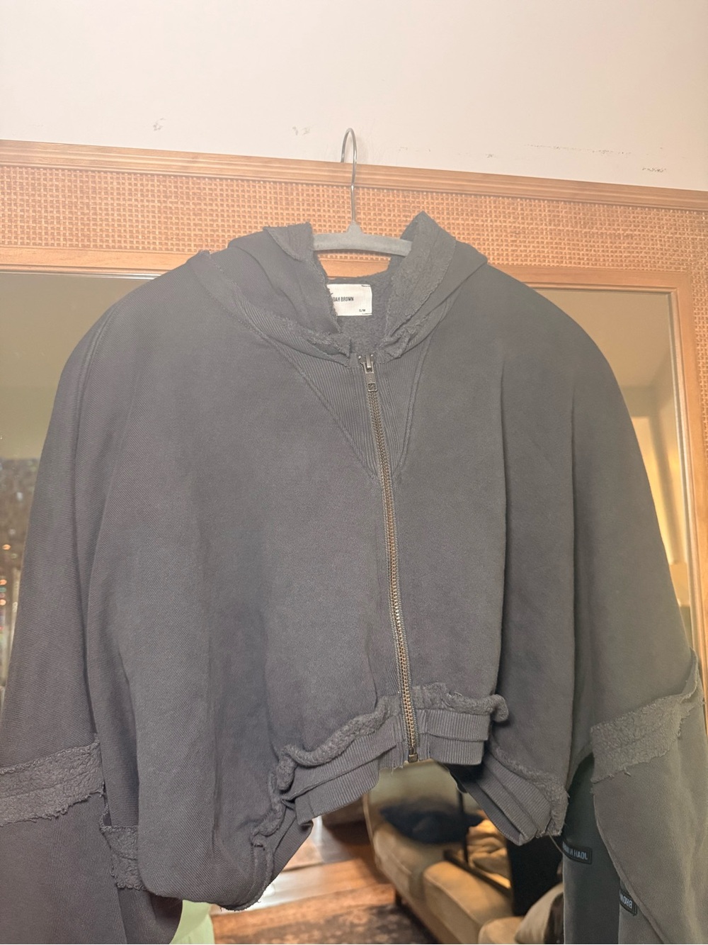 ♡ Joah Brown NWOT Deconstructed Crop Hoodie in Washed Black - Picture 6 of 16